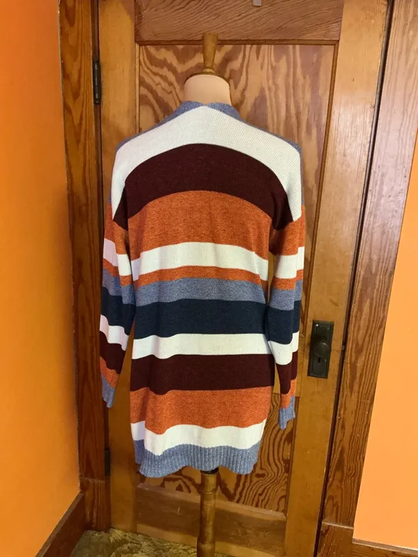 Boho Striped Long Cardigan Duster Cozy Fall Layer Rust Blue XL ECOWISH - Image 13
