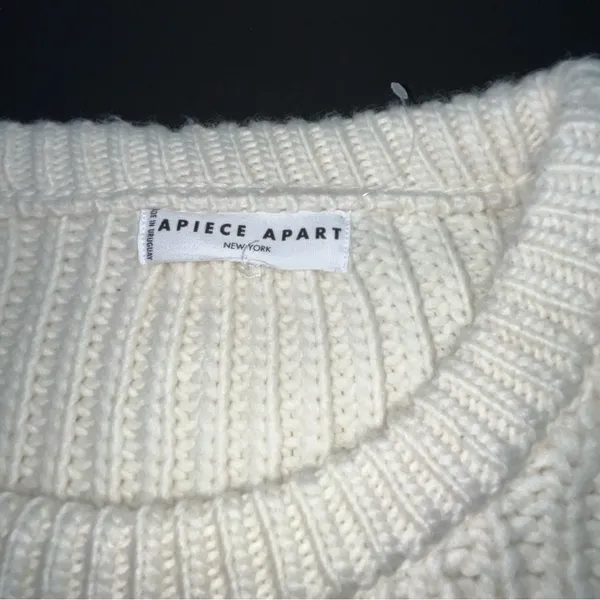 Apiece‎ Apart Cream Crewneck Wool Sweater APPROX. Size LARGE No Size Tag *FLAWED - Image 2