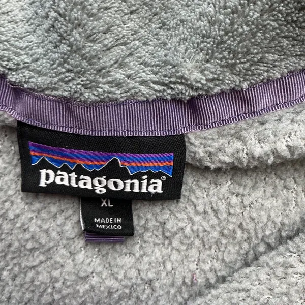 Patagonia Re-Tool Snap-T Fleece Pullover Grey Purple Trim Womens XL - Image 4