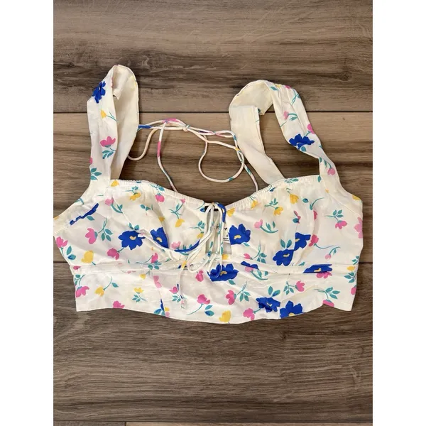 For Love And Lemons Farah Floral Bustier Crop Top White‎ Coquette Small - Image 2