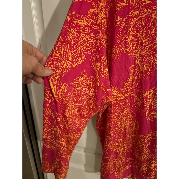 Chicos Pink‎ Orange Paisley Print Boat Neck Side Tie 3/4 Sleeve Top - Image 4