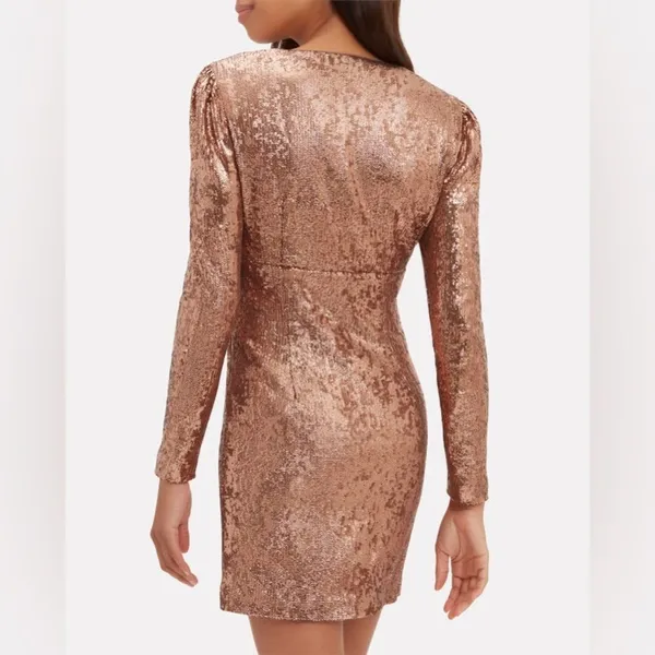 INTERMIX Hilary Rose Gold Sequin Square Neck Long Sleeve Mini Dress Size 0 - Image 4