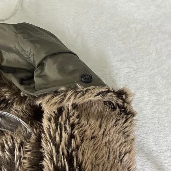 Abercrombie & Fitch Womens Hooded Puffer Vest Liner Olive Green Faux Fur Medium - Image 7