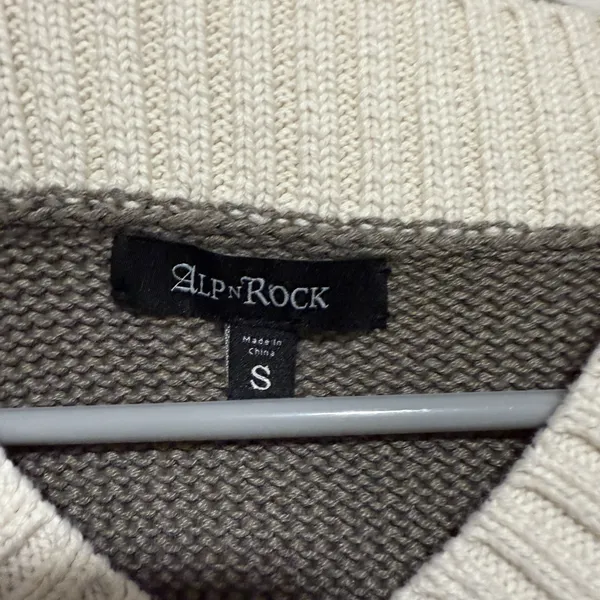 Alp N Rock Otto V-Neck Color Block Taupe Cream Cotton Blend Sweater Size Small‎ - Image 3