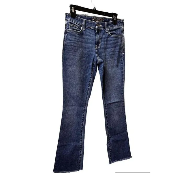 Arizona Jeans Womens Size 5 High Rise Flare Jeans Raw Hem Medium Wash Blue - Image 2