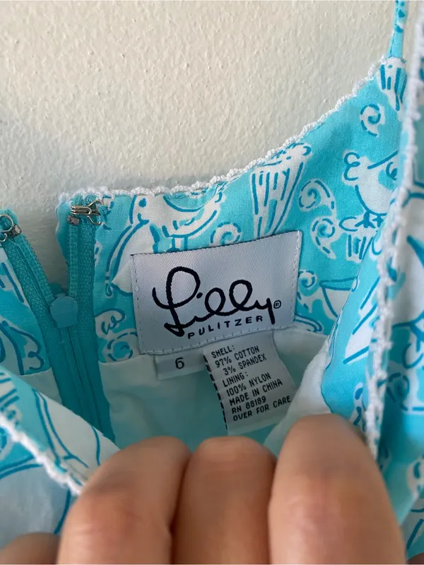 Lilly Pulitzer vintage pelicans Turquoise & White Paisley Spaghetti-Dress - Image 5