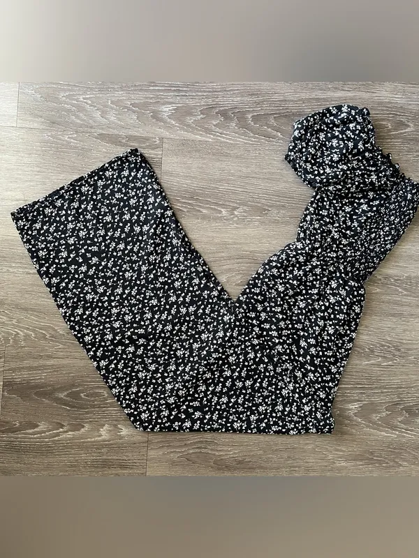 TRIXXI Black Floral Wide Leg Jumpsuit Puff Sleeve Smocked Back S - Image 17