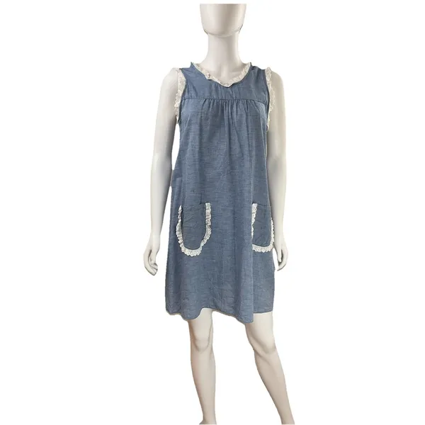 Tuckernuck Chambray Lotte Blue Dress Lace Trim S pockets‎ cottagecore cover-up - Image 4