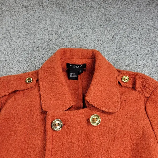 Sandro Sportswear Womens Coat Jacket Large Orange Wool Double Breasted Belted - Image 8