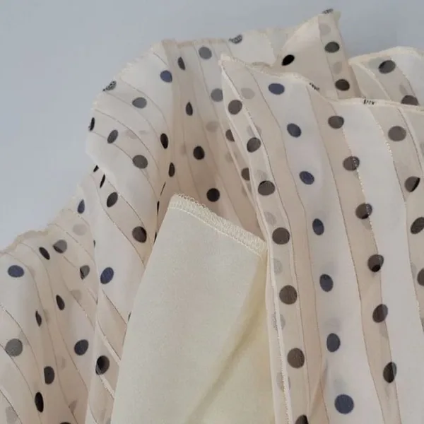 $168 NWOT O.P.T. Women's Beige V-Neck Long Sleeve Tiered Polka Dot Dress Size XS - Image 11