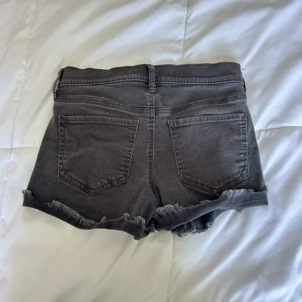 Express‎ Womens 0 Black Denim Shortie Mid Rise Cuffed Shorts Supersoft Stretch - Image 6