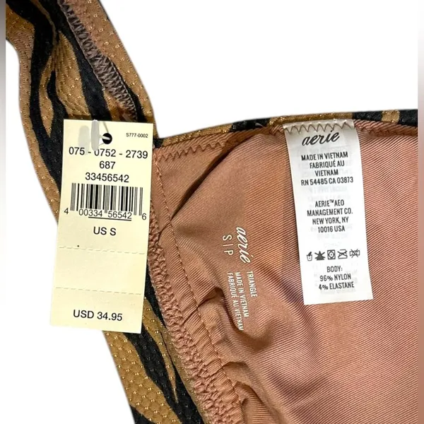 NWT Aerie Brown‎ Tan Black Zebra Print Triangle Bikini Swim Top Size Small - Image 3
