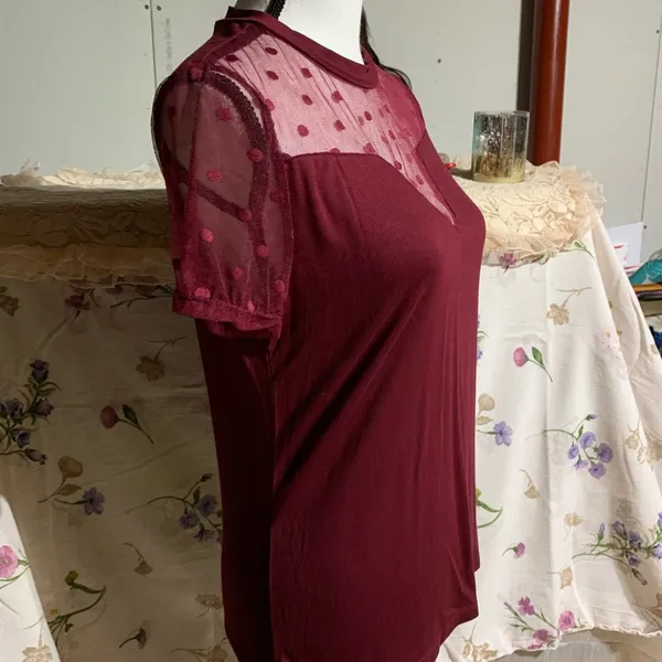 Shein Burgundy Mock Neck Blouse - Image 5