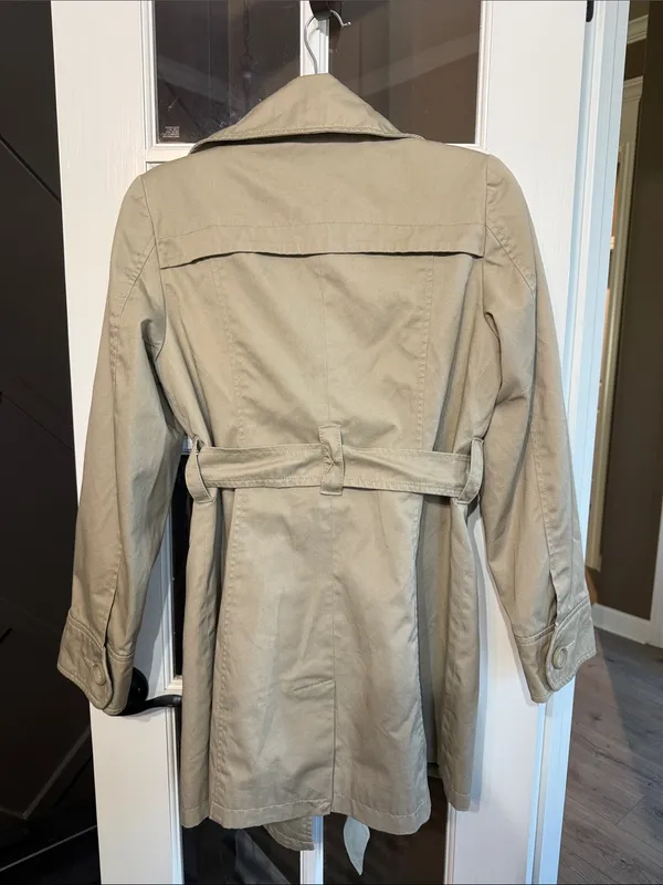 MERONA Classic Tan Double Breasted Short Trench Coat w/Belt M Capsule Minimalist - Image 2
