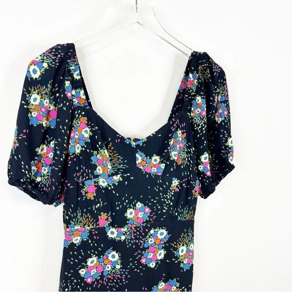 Anthropologie‎ Scarletta Sweetheart Neckline Puff Sleeve Floral Dress 2 Black - Image 4