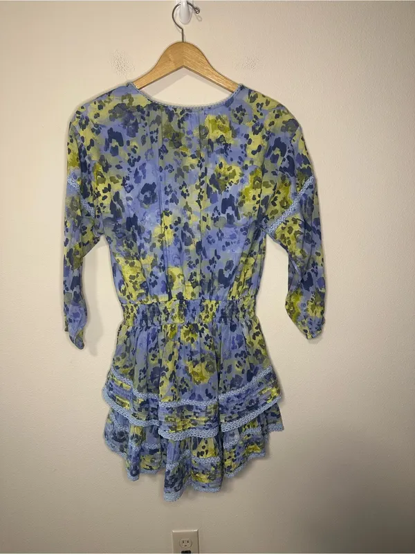 Aerie Rock n Ruffle animal print mini dress blue and green flowy size small - Image 3