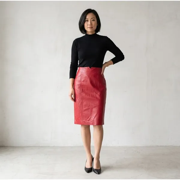 Vintage Suzelle Women's Red Genuine Leather Pencil Skirt High Waist Size 10 - Image 2
