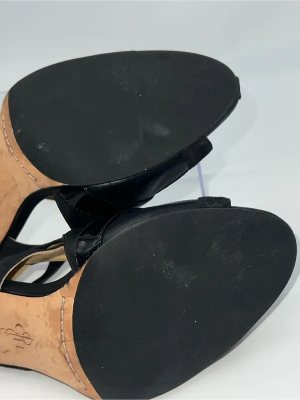 Cole Haan Women's Strappy High Heel Black Leather, Patent and Suede Sandals-Sz 9 - Image 7
