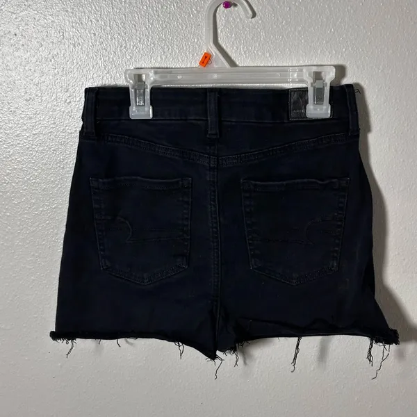 American Eagle Women‎ Black Denim Curvy High Rise Shortie Cutoff Shorts size 4 - Image 3