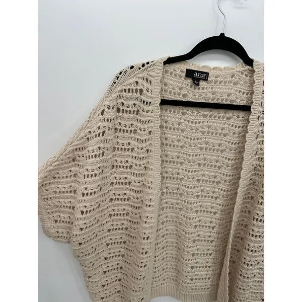 ANA Womens‎ Crochet Open Knit Cardigan PL Cream Short Sleeve Boho Festival - Image 4