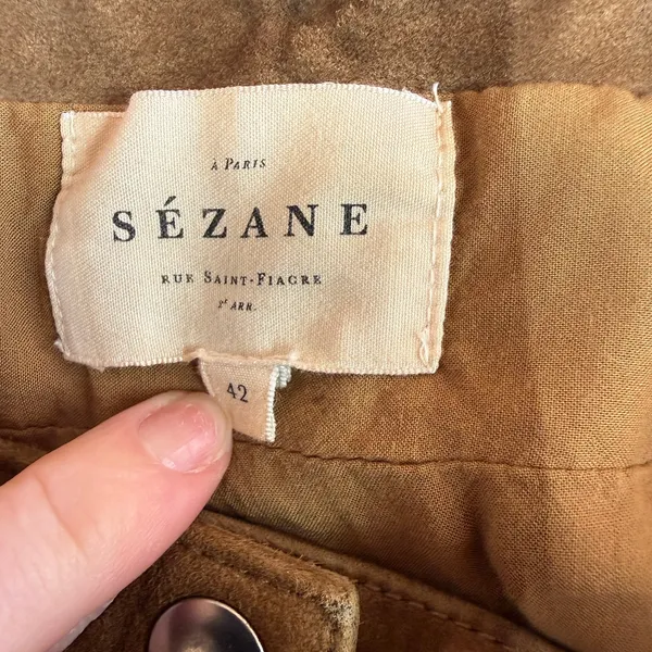 Sezane Brown Goat Leather Suede Snap Mini Skirt Size 42 / 10 - Image 5