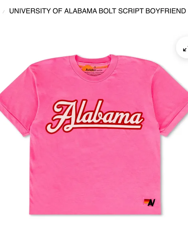 Alabama Bolt Script Logo Pink Women's T-Shirt - Image 3