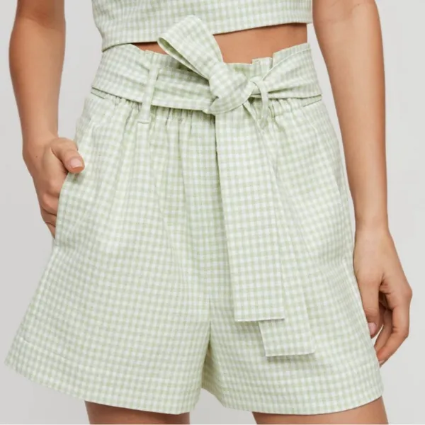 WILFRED Aritzia Gelas High Rise Paperbag Waist Gingham Paid Picnic Shorts Size 4 - Image 15