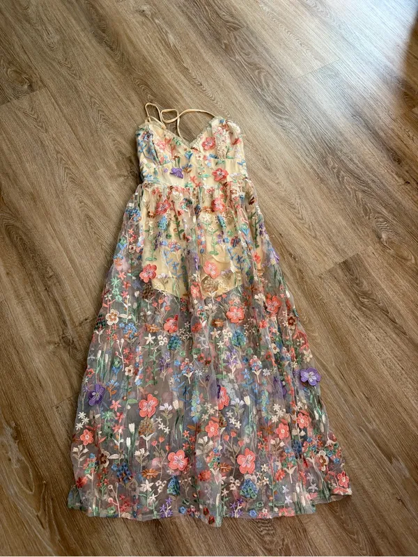 Lulu's Mahryn Beige 3D Floral Embroidered Midi Bodysuit Dress - Image 6