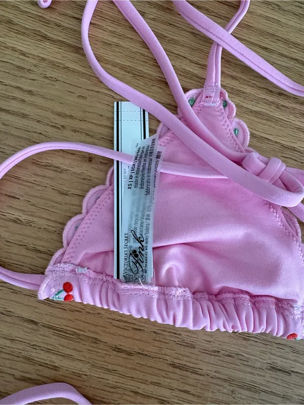 Pink Triangle String Bikini with Embroidered Trim Size XS - Image 4