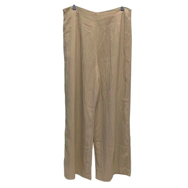 Zara Womens High Waisted Pleated Wide Leg Trouser‎ Pants Beige Large - Image 3