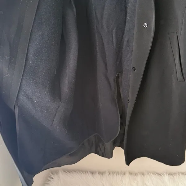 Gallery Vintage Long Black Fleece Lined Y2K Trench Overcoat - Image 7