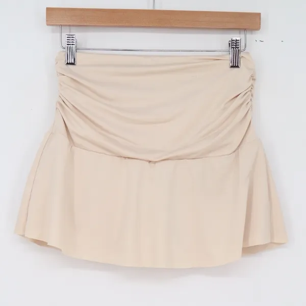 SHEIN Swim Skort Womens S Ruched High Waist Flared Beige Built-in Shorts Good - Image 6