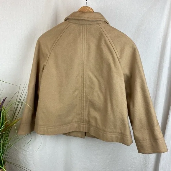 Gap Women's Tan Wool Blend Cropped Winter Pea Coat M - Image 3
