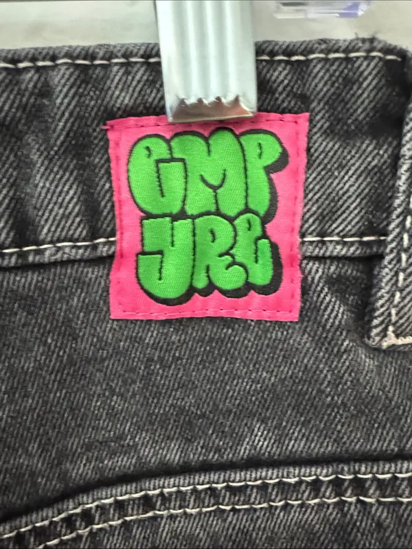 Empyre 90’s Y2K Skater Black Relaxed Wide Leg Jeans with Green Logo Accent - Image 5