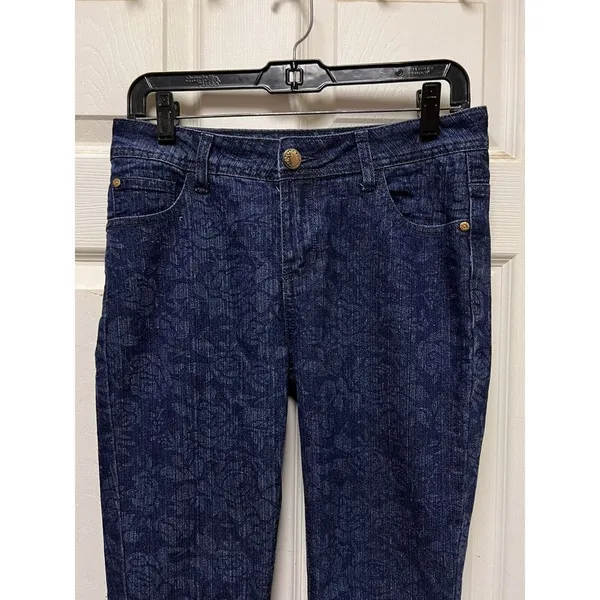 KY Creations Floral Size 30w Blue Jeans Women T2 30" Skinny Stretch‎ - Image 2