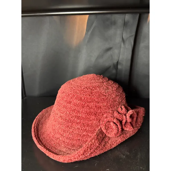 Signature Studio Vintage Rust Red Boucle Knit Floral Cloche Hat RN‎ 31289 - Image 4