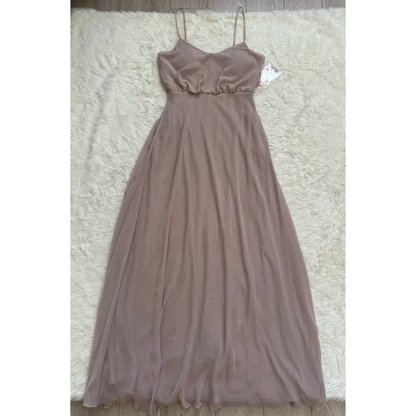 Birdy Grey Dress Gwennie Chiffon Maxi No Slit Pockets Taupe M NWT New - Image 3