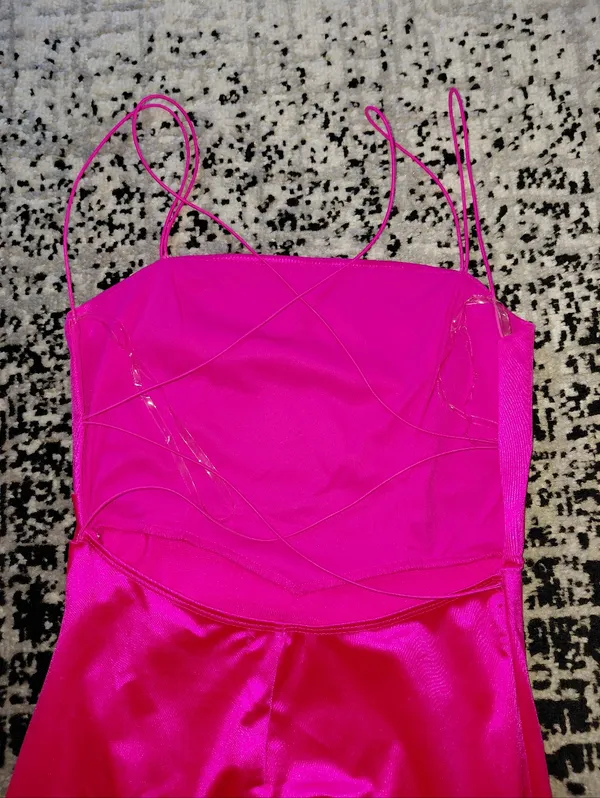 Emerald Sundae Hot Pink Satin Open Back Maxi Dress Sz Medium! - Image 10