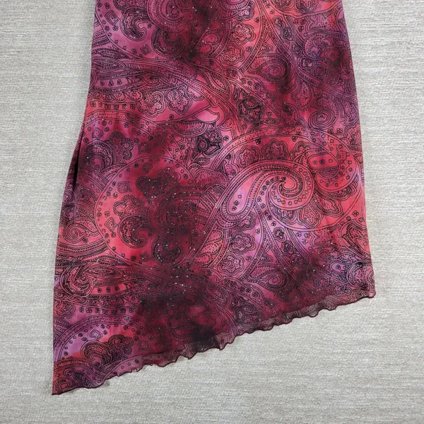 My Michelle Asymmetrical Slip Dress Large Red Glitter Y2K Paisley Fairy Grunge - Image 6