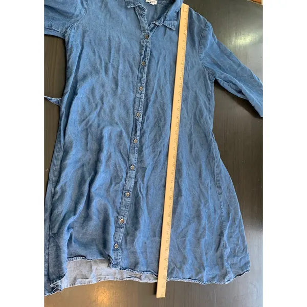 Splendid Denim Chambray Tunic Shirt Dress Tie Waist Long Sleeve‎ Blue Medium - Image 8