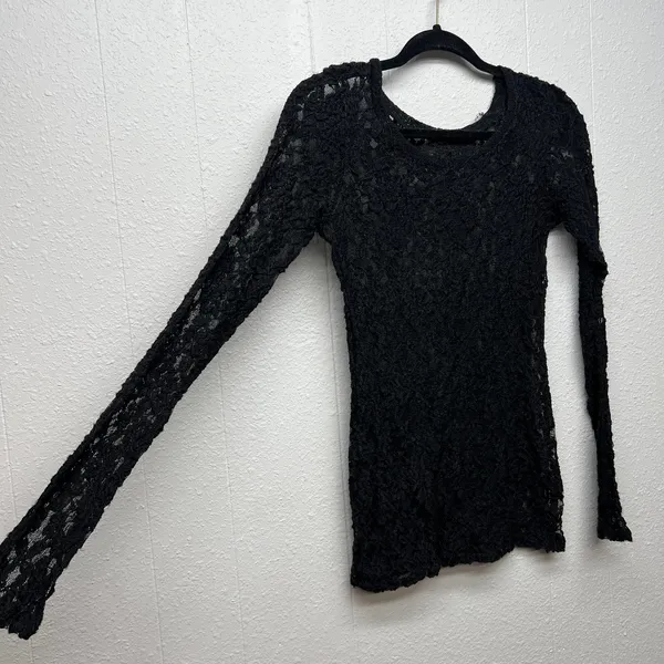 Womens Y2K Lace Sheer Open Knit Fairy Grunge Fitted Top XS Witchy Whimsigoth - Image 5