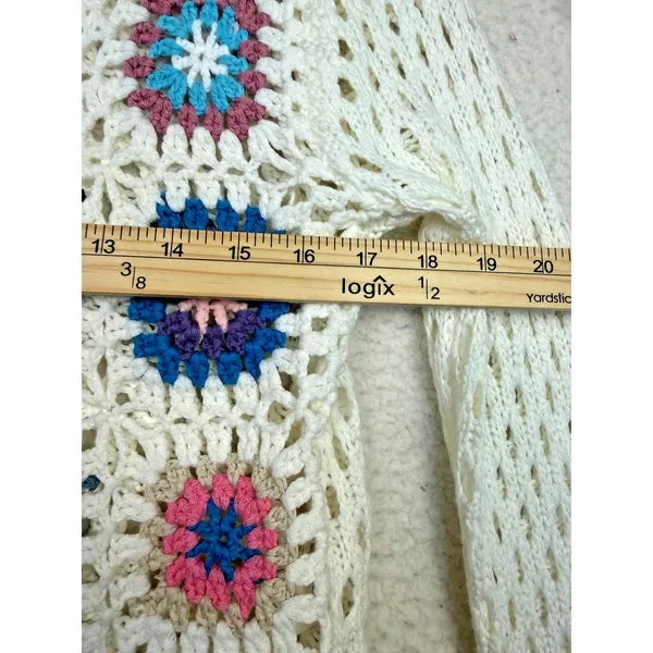 Luna‎ Ivy Cardigan Sweater Womens Medium Crochet Granny Square Boho Hippie Indie - Image 6