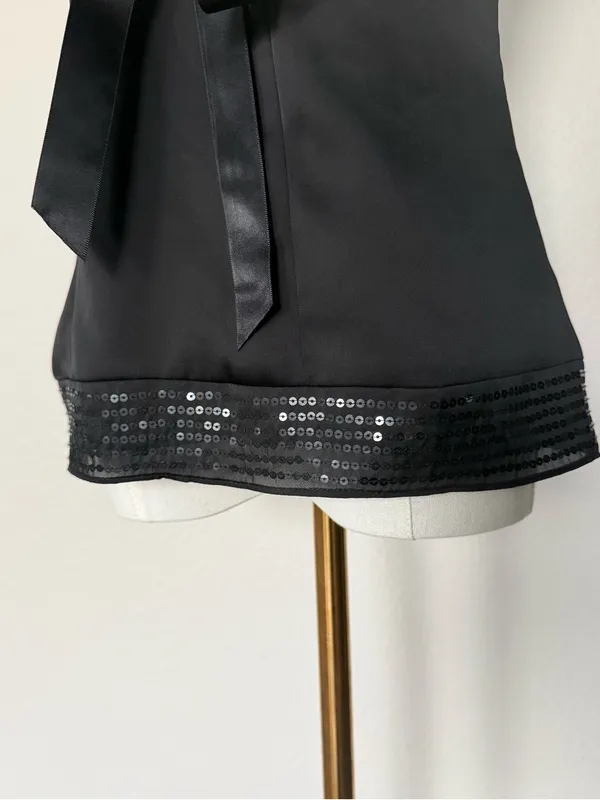 Loft Y2K babydoll Cami Top Bow Sequin Hem Dark Coquette US 6 - Image 2