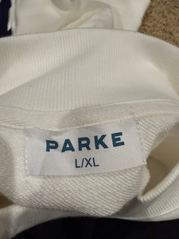 Parke varsity mockneck sweatshirt white and navy L/XL - Image 6