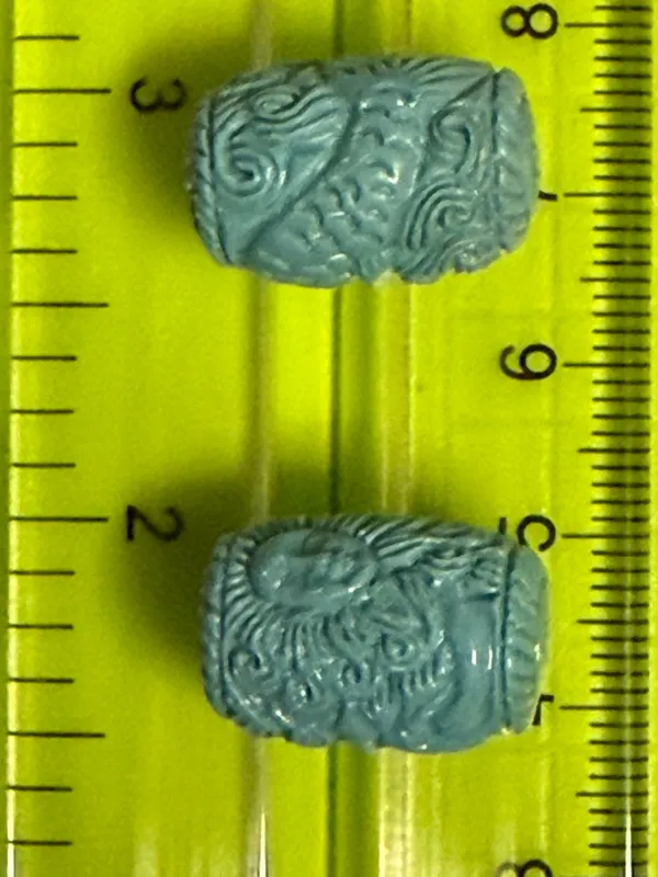 Carved Sun Face/Mermaid Turquoise Color Resin Beads - set of 2 - Image 7