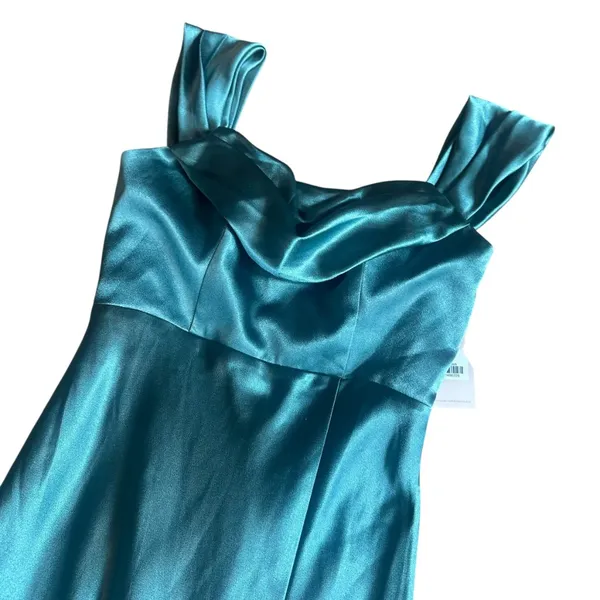 Birdy Grey Mia Shiny Satin Dress Gown Sea Glass High Slit Small Women's NWT - Image 6