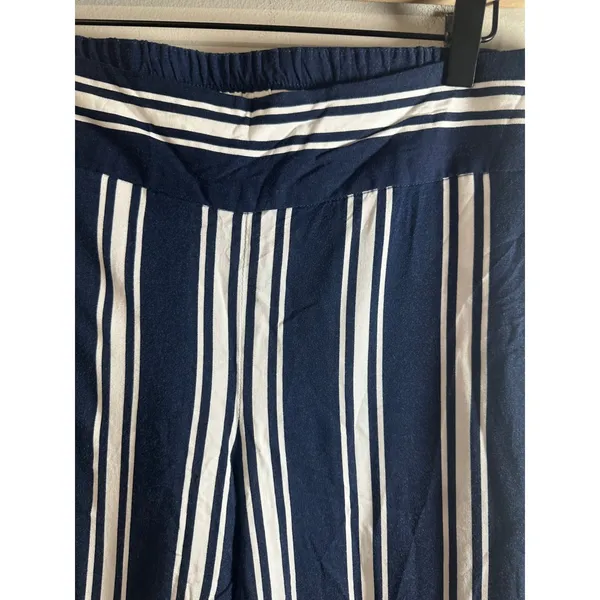Adrienne Vittadini Navy White Striped Wide Leg Pants Viscose Coastal Size‎ 8 - Image 3