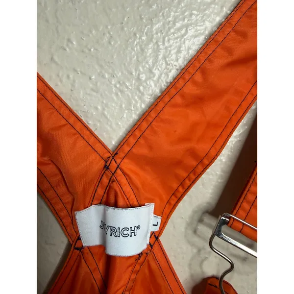 Joyrich Orange Nylon Utility Bib Overalls Jumpsuit Logo Streetwear Womans L - Image 6