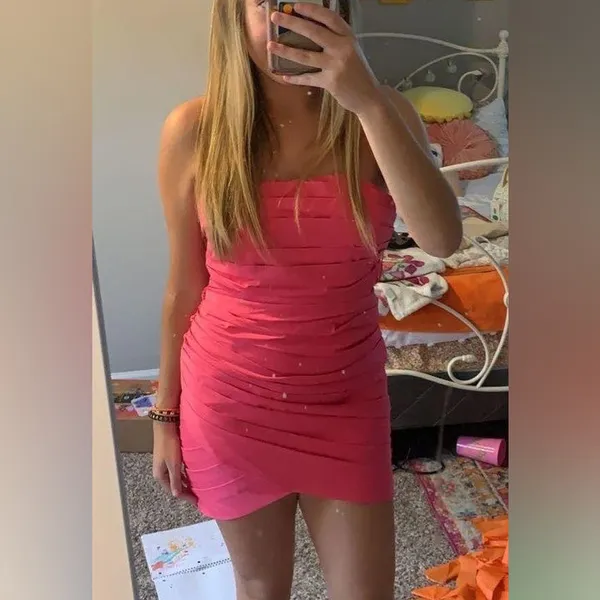 Red dress mini pink dress - Image 4