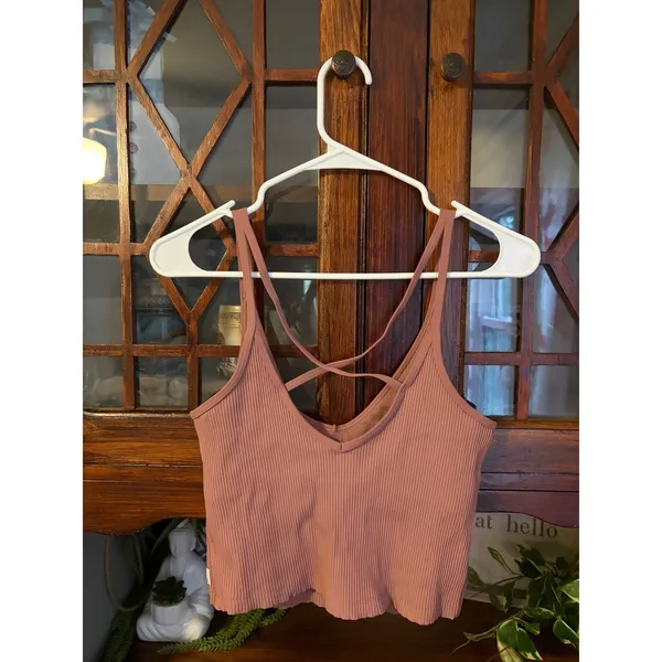 Vuori Crop Bra Tank Top Rose Mauve Ribbed Strappy Back VW189 Womens Medium - Image 3